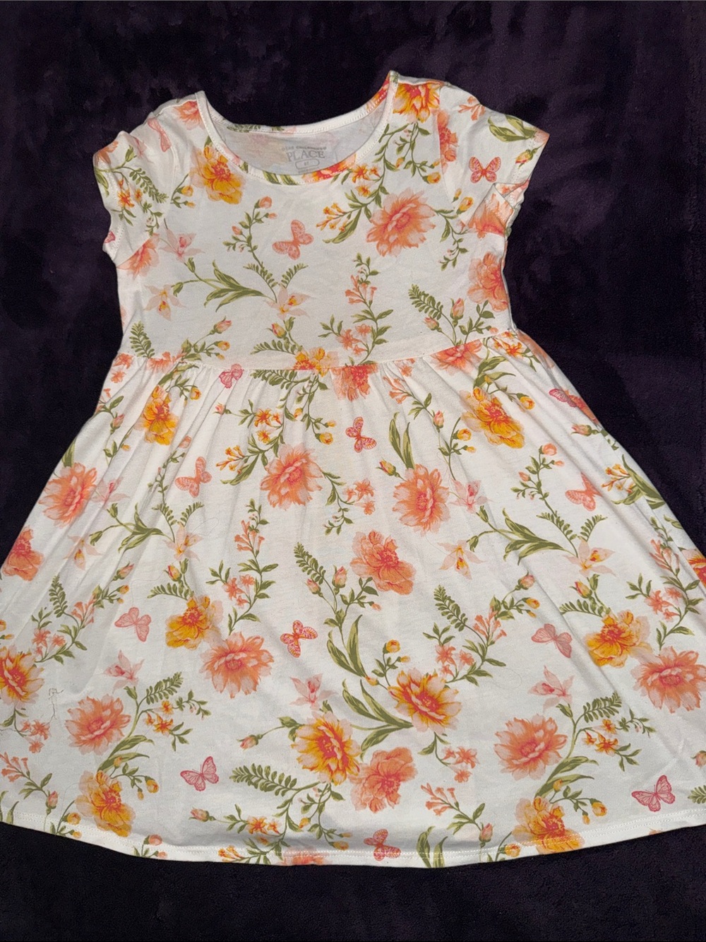 The Children’s place 5T Girls' White Floral Flutter-Sleeve Dress